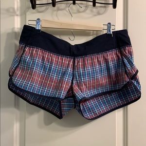 Lululemon speed shorts plaid pink blue navy sz 10